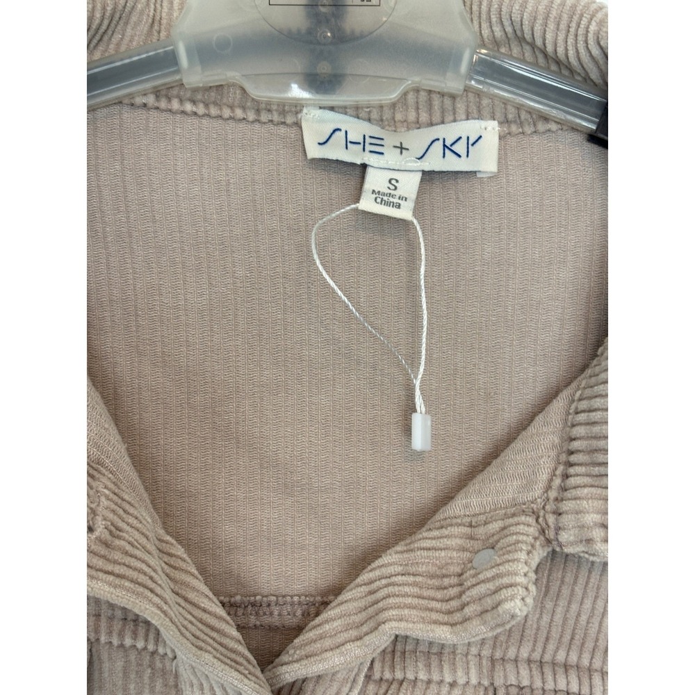 She + Sky Tan Corduroy Cropped Jacket Pleated Puff Sleeve Beige Womens Small - Picture 3 of 9